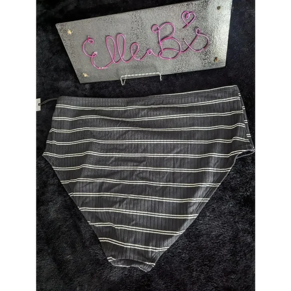 NWT Shade & Shore Black/White High Waist Medium Coverage Bikini Bottom L